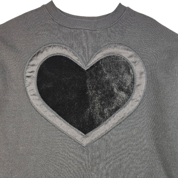 Zara Teen Black Velvet Heart Sweatshirt Size 13-14 Fleece Crewneck Sweater - Picture 6 of 11